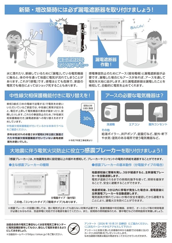 漏電遮断器・感震ブレーカー取付推進運動チラシ裏面